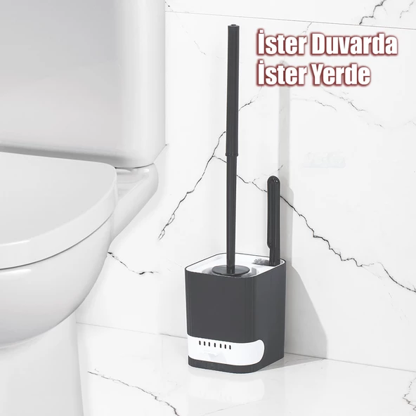 Porsima 2027 Pratik Temizlik Tuvalet Fırçalığı Banyo Tuvalet Fırçası Wc Klozet Fırçası - Antrasit Beyaz - 4