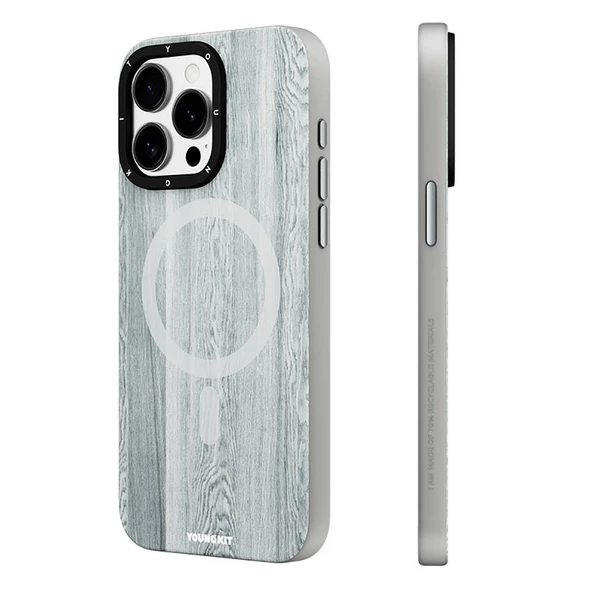 Youngkit Apple iPhone 15 Pro Kılıf Magsafe Şarj Özellikli Sararmaya Dayanıklı Youngkit Wood Forest Serisi Kapak