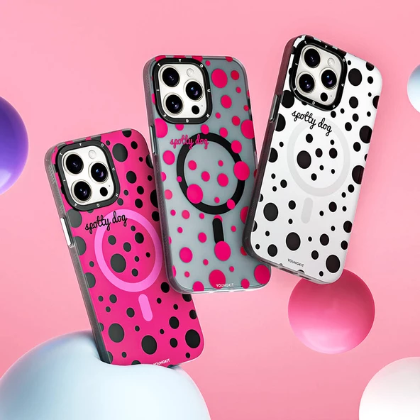 Youngkit Apple iPhone 15 Pro Kılıf Magsafe Şarj Özellikli Polka Dot Desenli Youngkit Spots Serisi Kapak - Resim 9