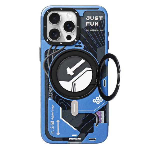 Youngkit Apple iPhone 15 Pro Kılıf Magsafe Şarj Özellikli Youngkit 360° Standlı Starship Serisi Kapak - Resim 5