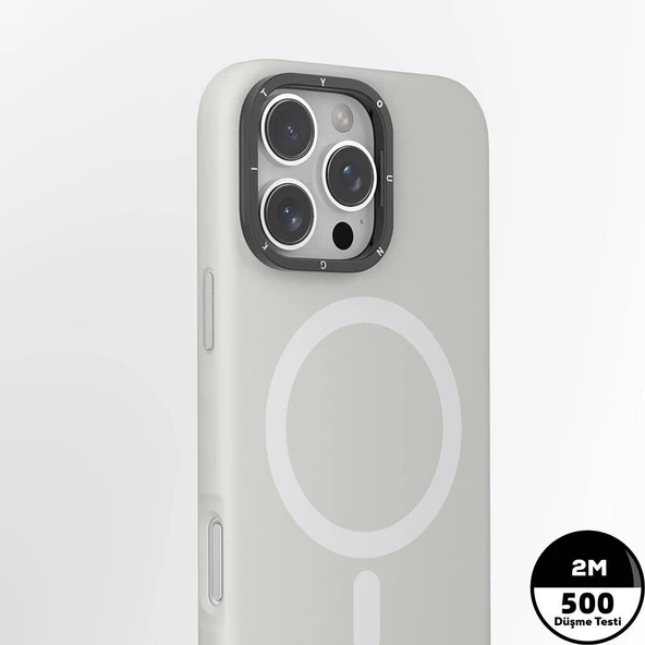Youngkit Apple iPhone 16 Pro Max Kılıf Magsafe Şarj Özellikli Kamera Standlı Youngkit Bitty Cream Kapak - Resim 8