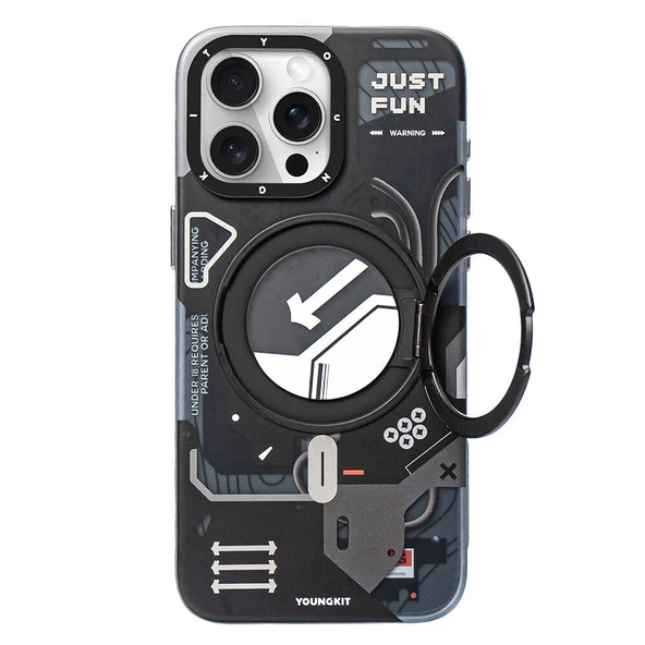 Youngkit Apple iPhone 15 Pro Max Kılıf Magsafe Şarj Özellikli Youngkit 360° Standlı Starship Serisi Kapak - Resim 2