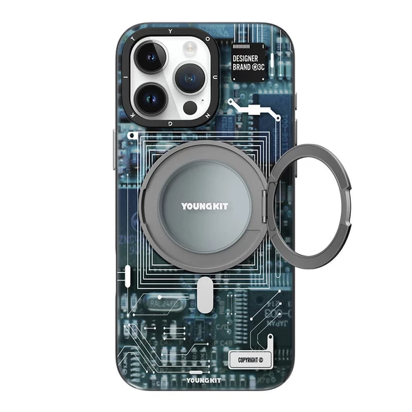 Youngkit Apple iPhone 16 Pro Max Kılıf Magsafe Şarj Özellikli Youngkit 360° Standlı Technology Serisi Kapak - Resim 2