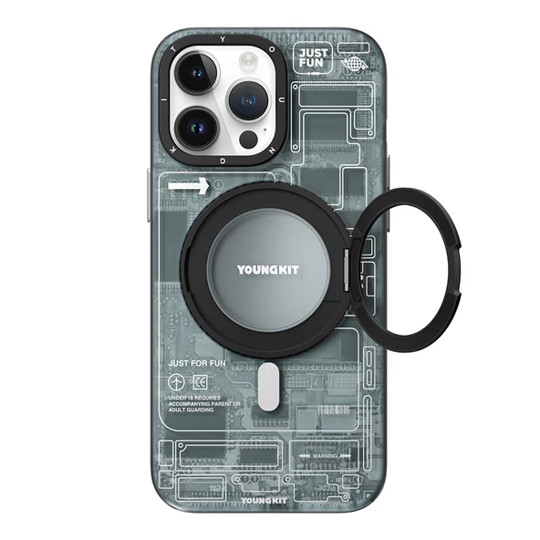 Youngkit Apple iPhone 14 Pro Kılıf Magsafe Şarj Özellikli Youngkit 360° Standlı Technology Serisi Kapak - Resim 2