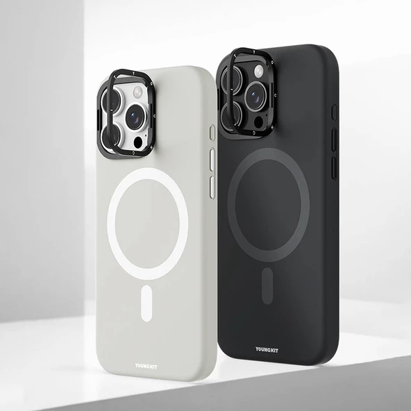 Youngkit Apple iPhone 16 Pro Max Kılıf Magsafe Şarj Özellikli Kamera Standlı Youngkit Bitty Cream Kapak - Resim 7
