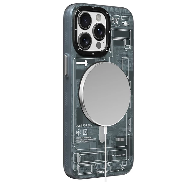 Youngkit Apple iPhone 14 Pro Kılıf Magsafe Şarj Özellikli Youngkit 360° Standlı Technology Serisi Kapak - Resim 3