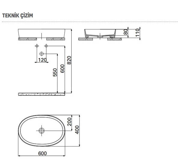 Creavit LP160 Loop Oval Çanak Lavabo 40x60 cm - 2
