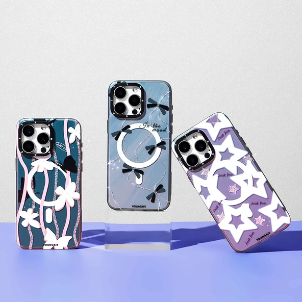 Youngkit Apple iPhone 15 Pro Kılıf Magsafe Şarj Özellikli Airbagli Çift Katmanlı Youngkit Star&Butterfly Serisi Kapak - Resim 10