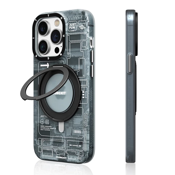 Youngkit Apple iPhone 14 Pro Max Kılıf Magsafe Şarj Özellikli Youngkit 360° Standlı Technology Serisi Kapak - Resim 12