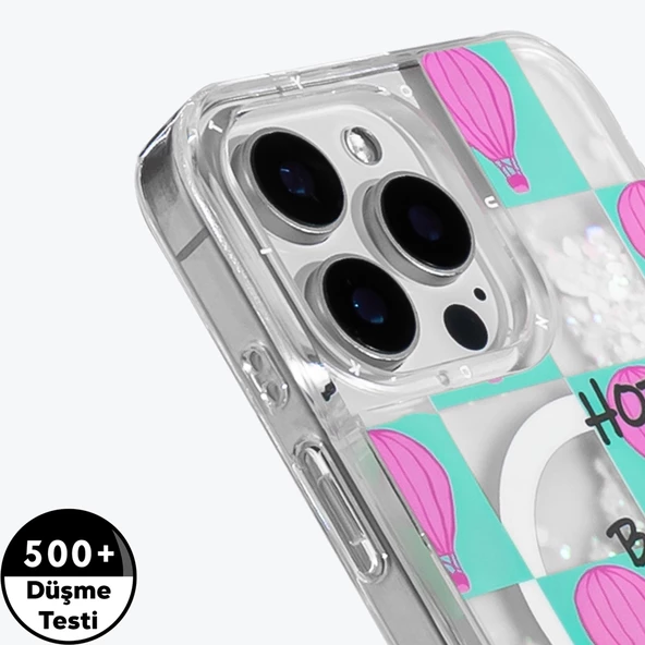 Youngkit Apple iPhone 16 Pro Kılıf Magsafe Şarj Özellikli Parlak Kumlu Sıvılı Youngkit Pink Dream Quicksand Serisi Kapak - Resim 4