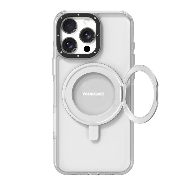 Youngkit Apple iPhone 16 Pro Kılıf Magsafe Şarj Özellikli Parmak Ring Standlı Youngkit Pivot Serisi Kapak - Resim 3