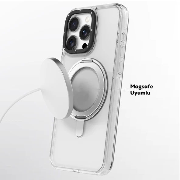 Youngkit Apple iPhone 16 Kılıf Magsafe Şarj Özellikli Parmak Ring Standlı Youngkit Pivot Serisi Kapak - Resim 6