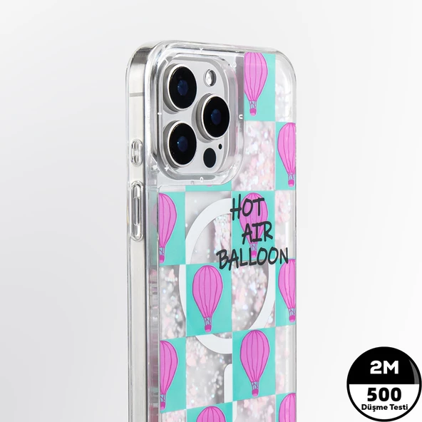 Youngkit Apple iPhone 16 Pro Max Kılıf Magsafe Şarj Özellikli Parlak Kumlu Sıvılı Youngkit Pink Dream Quicksand Serisi Kapak - Resim 2