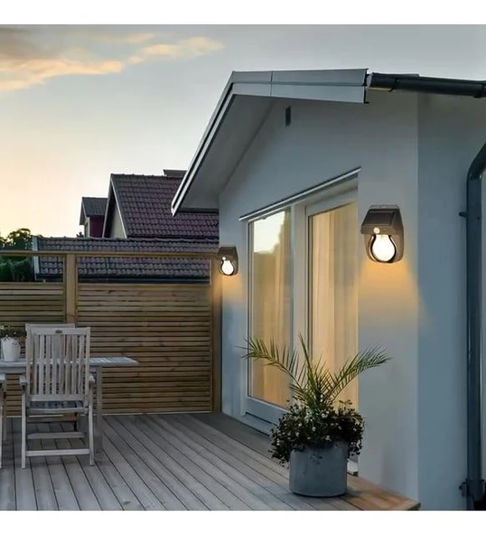 WellHise Solar Enerjili Güneş Enerjili Hareket Sensörlü Şarjlı Led Duvar Apliği Duvar Tipi Led Aplik CL-118 - 2