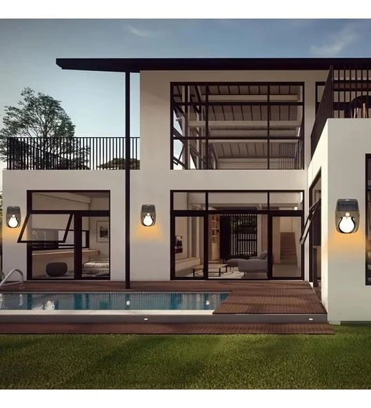 WellHise Solar Enerjili Güneş Enerjili Hareket Sensörlü Şarjlı Led Duvar Apliği Duvar Tipi Led Aplik CL-118 - 4