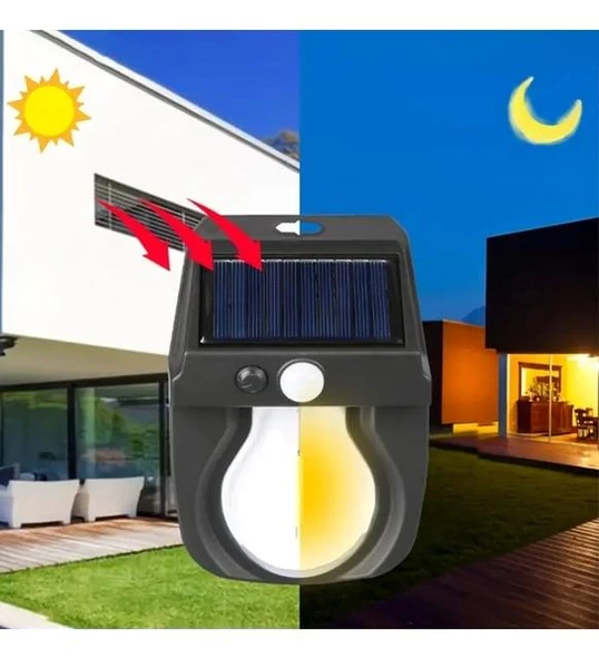 WellHise Solar Enerjili Güneş Enerjili Hareket Sensörlü Şarjlı Led Duvar Apliği Duvar Tipi Led Aplik CL-118 - 3