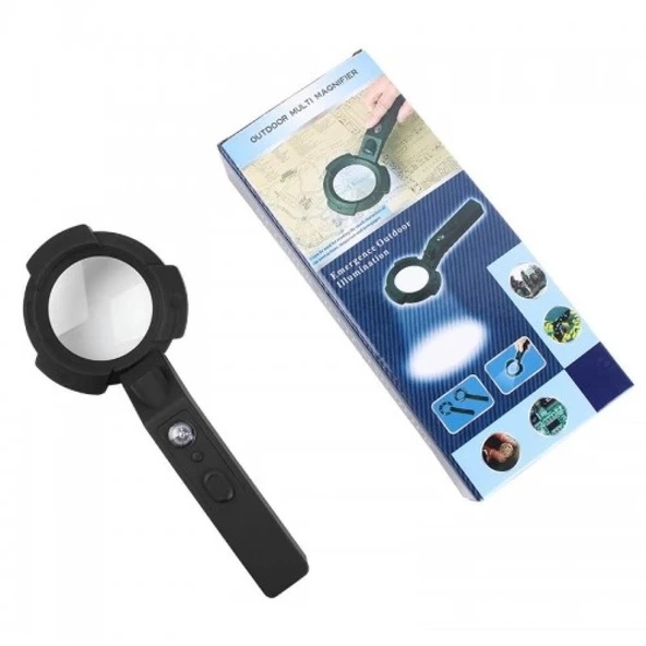 7 Led Aydınlatma,fener,pusula,4x Büyütme Okuma Büyüteç  Th600557 - 2