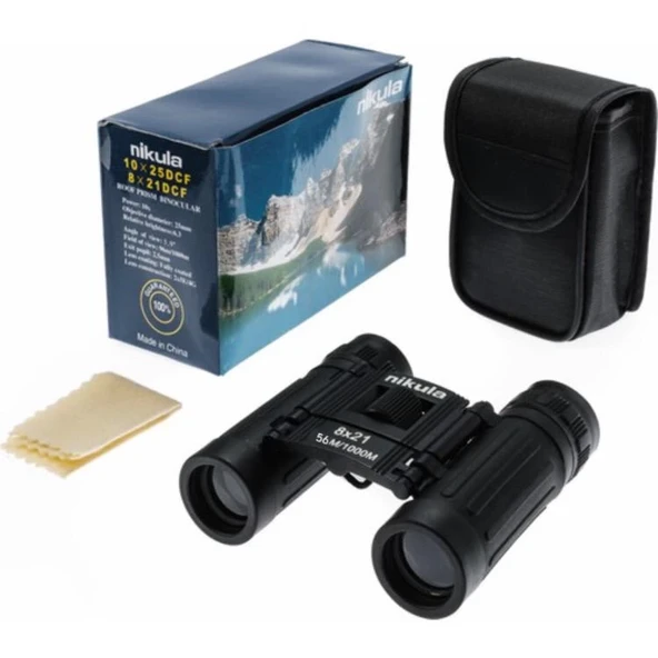 8x21  Dürbün Siyah  Av Dürbünü 56m/1000m Kauçuk Kaplama - Resim 1