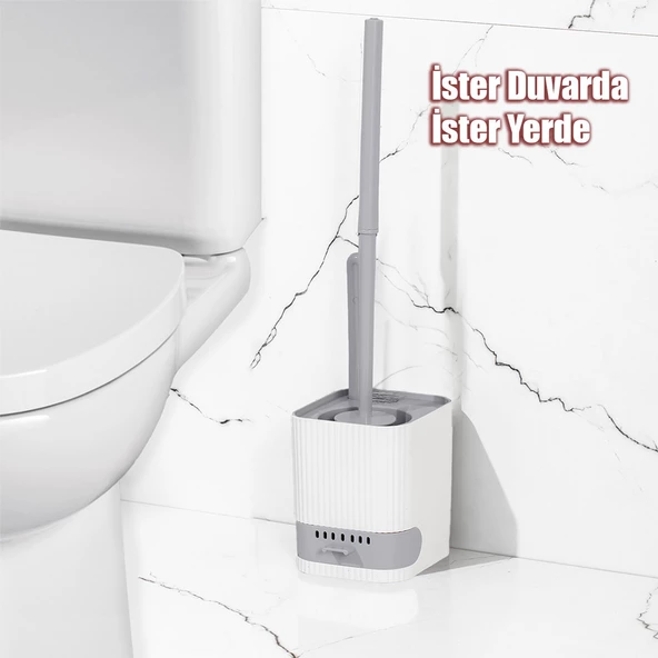 Porsima 2026 Pratik Temizlik Tuvalet Fırçalığı Banyo Tuvalet Fırçası Wc Klozet Fırçası -Gri Beyaz - 7