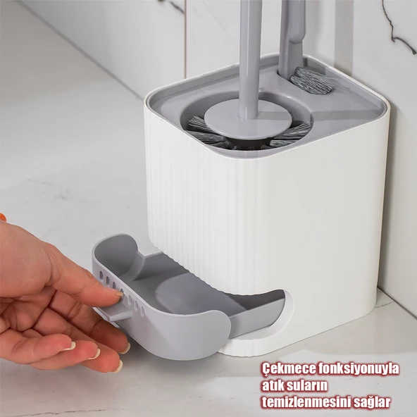 Porsima 2026 Pratik Temizlik Tuvalet Fırçalığı Banyo Tuvalet Fırçası Wc Klozet Fırçası -Gri Beyaz - 3