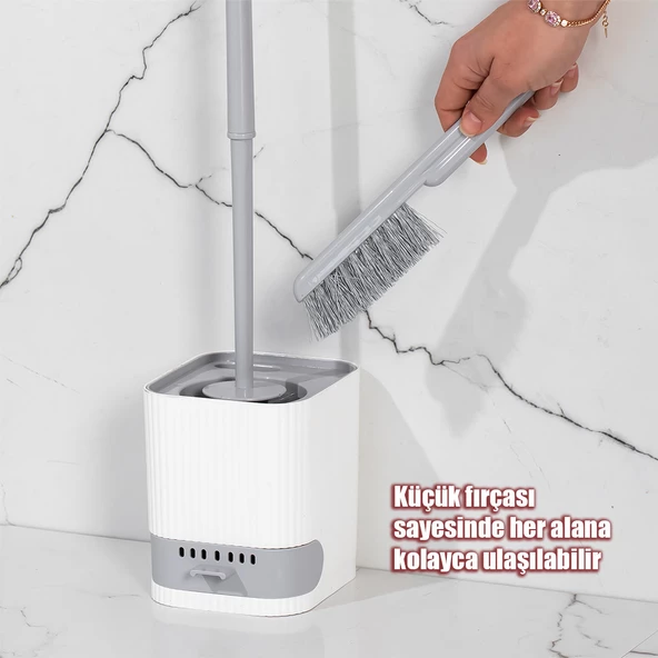 Porsima 2026 Pratik Temizlik Tuvalet Fırçalığı Banyo Tuvalet Fırçası Wc Klozet Fırçası -Gri Beyaz - 4