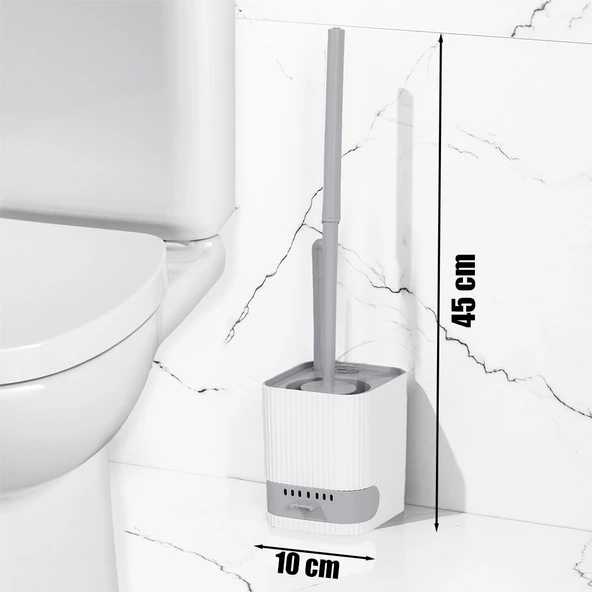 Porsima 2026 Pratik Temizlik Tuvalet Fırçalığı Banyo Tuvalet Fırçası Wc Klozet Fırçası -Gri Beyaz - 6