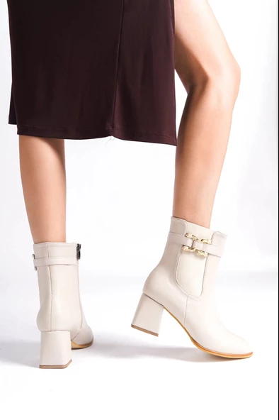 Bej Kadın Kışlık Topuklu Bot - Resim 4