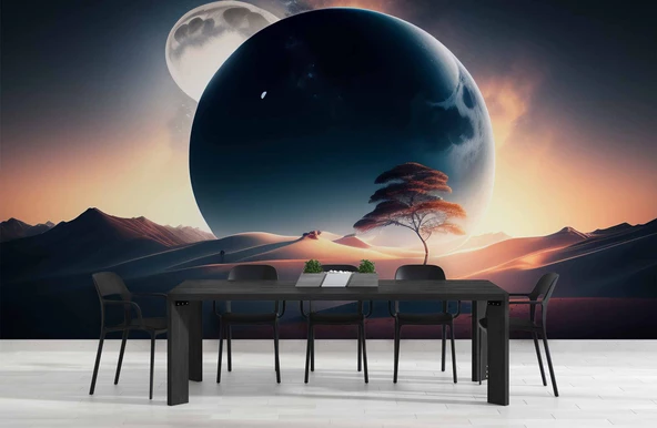 Ay ve Çöl Manzaralı Duvar Kağıdı - Resim 5