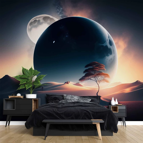 Ay ve Çöl Manzaralı Duvar Kağıdı - Resim 2