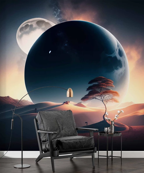 Ay ve Çöl Manzaralı Duvar Kağıdı - Resim 6