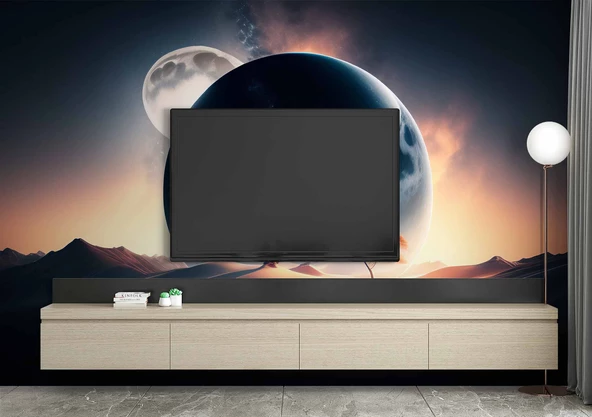 Ay ve Çöl Manzaralı Duvar Kağıdı - Resim 3