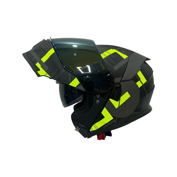 Sway 912 Full Face Aynalı Vizör Çene Açılır Motosiklet Kaskı M Beden A1 Yellow+1Şeffaf Vizör Hediye - 8