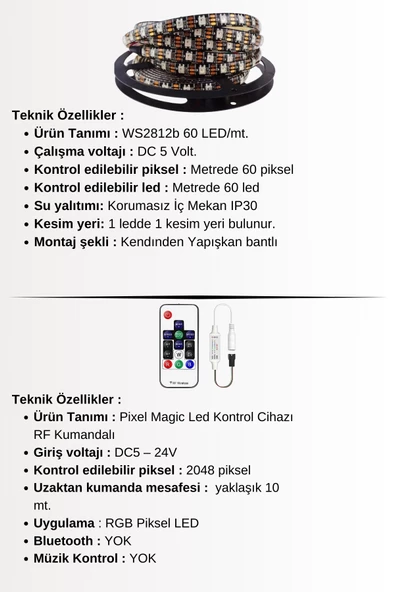 WS2812B   Kumandalı / Tak çalıştır Adreslenebilir şerit led - 5