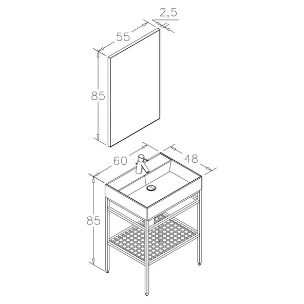 Orka Capetown 60 cm Siyah Banyo Dolabı Takımı - 4