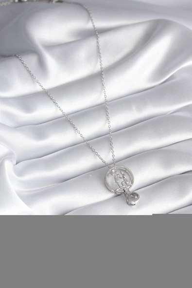 316L Çelik Gümüş İnsan Figür Model '100 Dilde Seni Seviyorum' Projeksiyon Kadın Kolye - TJ-BKO8291 - 2