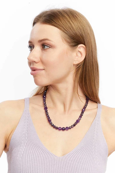 Parlayan Yıldızlar Serisi Ametist Taşı Tasarım Kolye ürün görseli 1