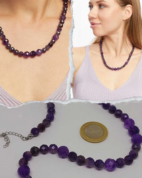 Parlayan Yıldızlar Serisi Ametist Taşı Tasarım Kolye - Resim 2