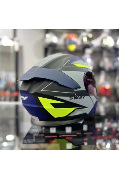 Sway 912 Full Face İridyum Vizör Çene Açılır Motosiklet Kaskı M Beden B1 Blue+1 Şeffaf Vizör Hediye - 4