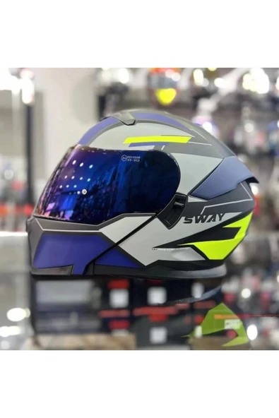 Sway 912 Full Face İridyum Vizör Çene Açılır Motosiklet Kaskı M Beden B1 Blue+1 Şeffaf Vizör Hediye - 6