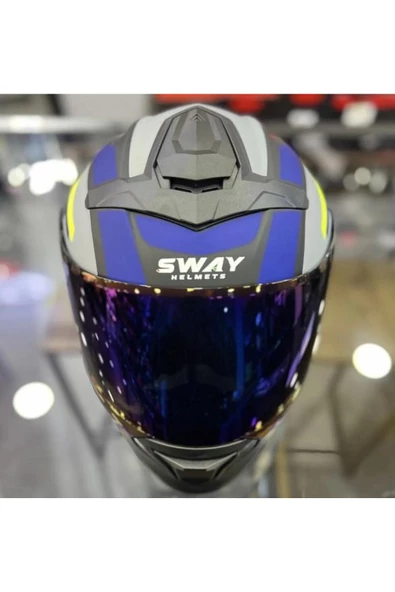 Sway 912 Full Face İridyum Vizör Çene Açılır Motosiklet Kaskı M Beden B1 Blue+1 Şeffaf Vizör Hediye - 3