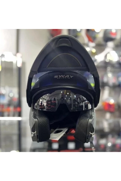 Sway 912 Full Face İridyum Vizör Çene Açılır Motosiklet Kaskı M Beden B1 Blue+1 Şeffaf Vizör Hediye - 7