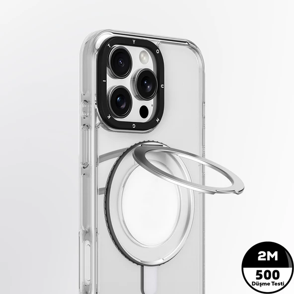 Youngkit Apple iPhone 16 Pro Max Kılıf Magsafe Şarj Özellikli Parmak Ring Standlı Youngkit Pivot Serisi Kapak - Resim 4