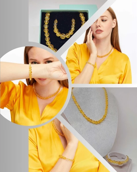 Galaksi Serisi Sitrin Taşı Kolye & Bileklik Seti - Resim 4