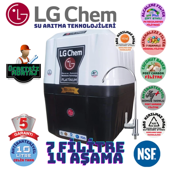 LG Chem PLATİNUM BEYAZ SİYAH MONTAJ DAHİL 10 LİTRE 7 FİLTRE 14 AŞAMA SU ARITMA CİHAZI