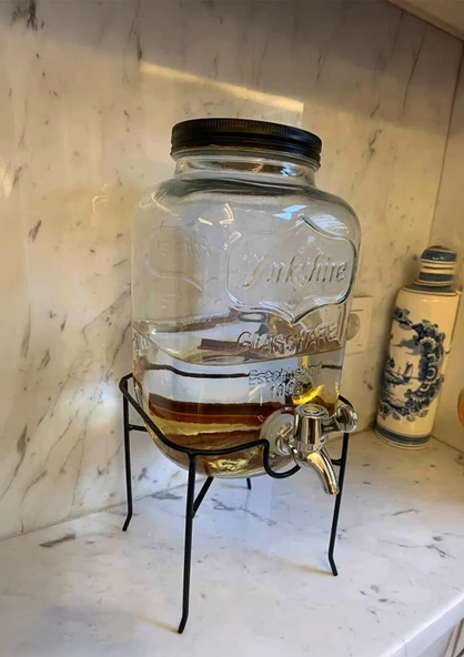 Metal Stantlı Cam Su Sebili - Şerbetlik, Meşrubatlık, Yağlık - 4 Litre