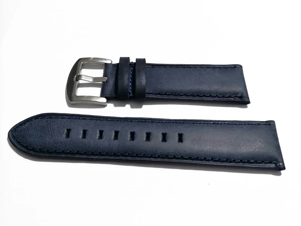 Fado&Her Saate Uyumlu Hakiki Lazivert  Düz  Deri Saat Kordonu 24  mm  (60 ) - Resim 2