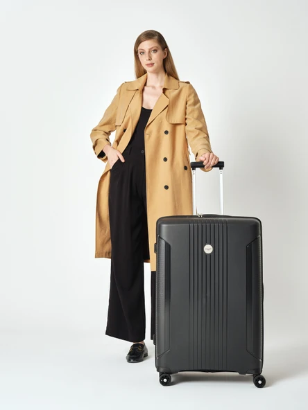 Pierre Cardin Büyük Boy %100 Polipropilen Valiz Siyah 04PC7060 - Resim 5