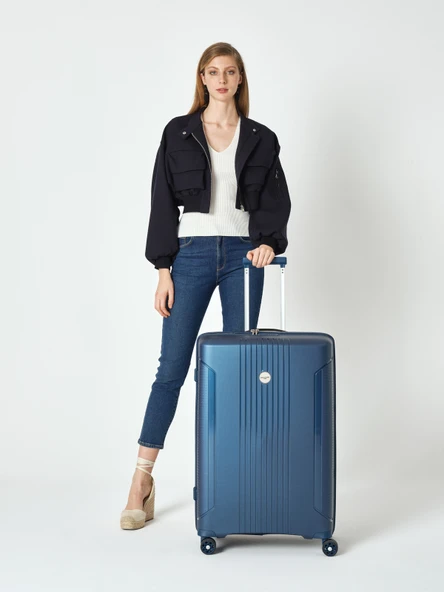 Pierre Cardin Büyük Boy %100 Polipropilen Valiz Lacivert 04PC7060 - Resim 5