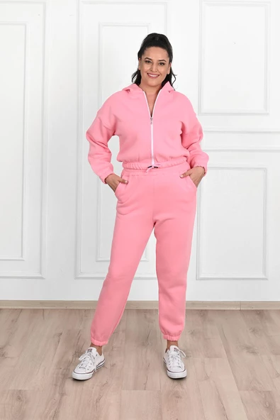 Kadın Büyük Beden Fermuarlı Eşofman Takımı 8031-24 - 12