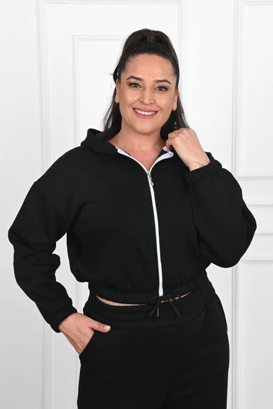 Kadın Büyük Beden Fermuarlı Eşofman Takımı 8031-24 - 5